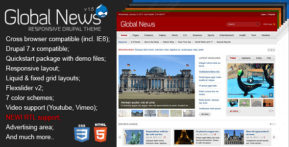 Drupal global news portal theme